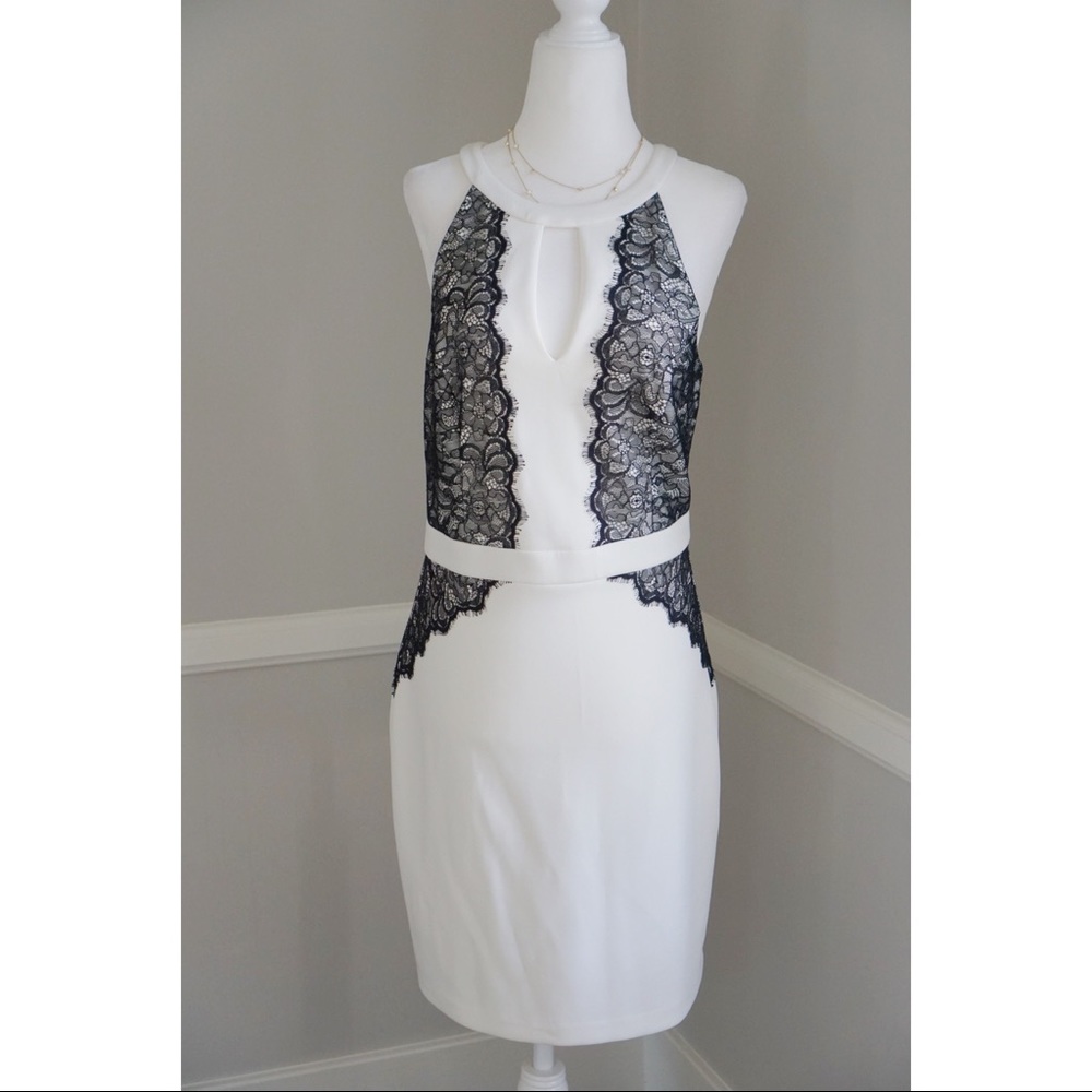 Guess Black Lace Scuba Sheath Dress